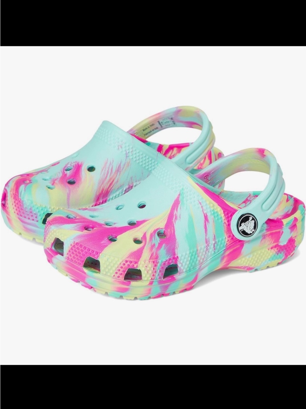 CROCS Kids Tie-Dye Clog Sandals in Aqua, Pink & Yellow - Picture 5 of 5